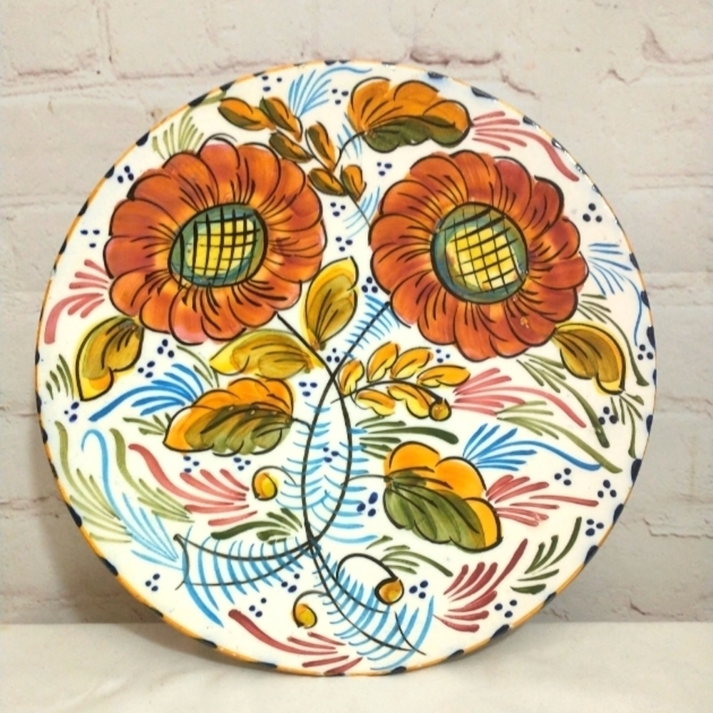 VINTAGE Spanish Handpainted pottery decorative floral plate